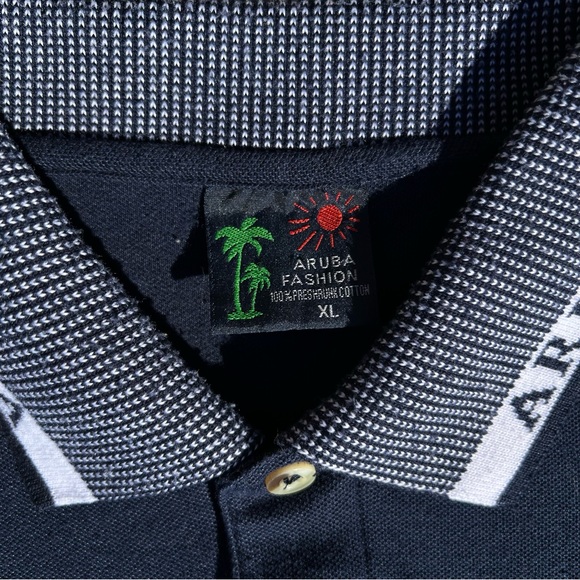 Y2K Aruba Jacquard Collar Shark Emroidered Navy Polo - Picture 3 of 7